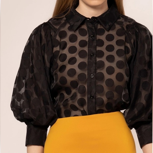 Gracia Tops - Garcia Polka Dot Puff Sleeve Button Blouse NWOT